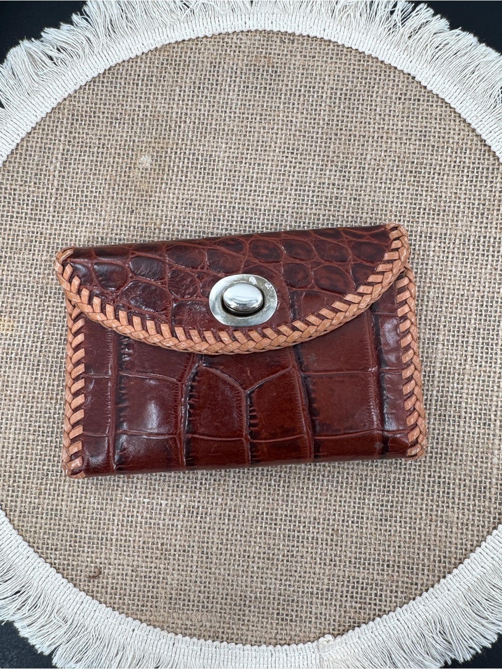 Vintage Genuine Alligator Crocodile Skin Trifold Wallet Coin Purse Whipstitch